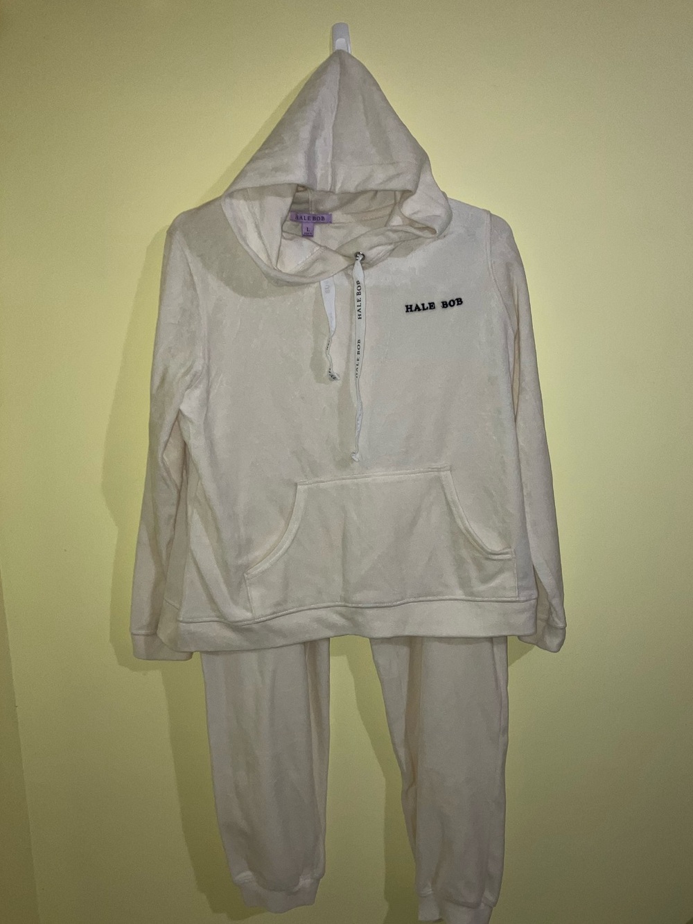 Hale Bob Vintage Track Suit Set Size L Large Velour Pants And Hoodie White Retro